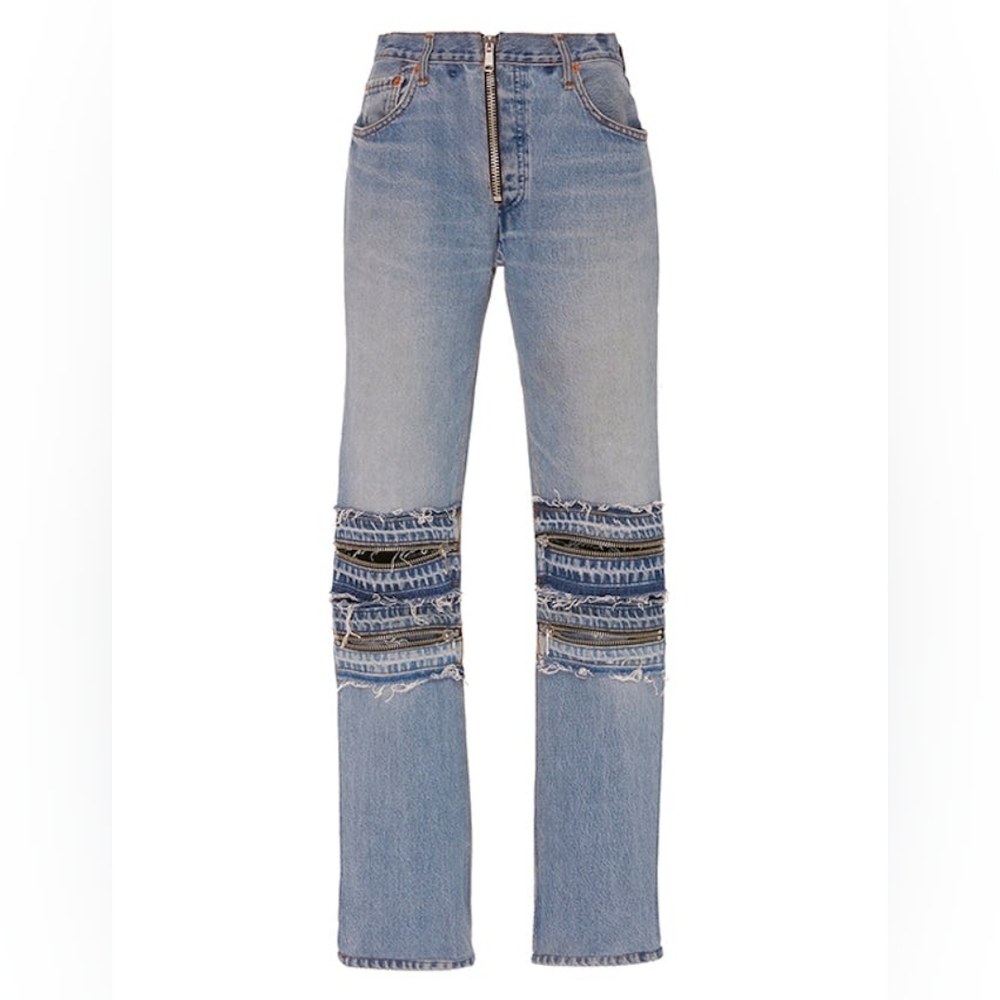 NWT Re/Done x Levi Distressed Upcycled Motorcycle Zipper Knee Jeans, 25x30